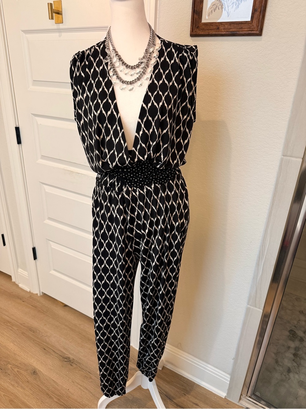 Cache Y2K vBlack & White Patterned Jumpsuit S/M